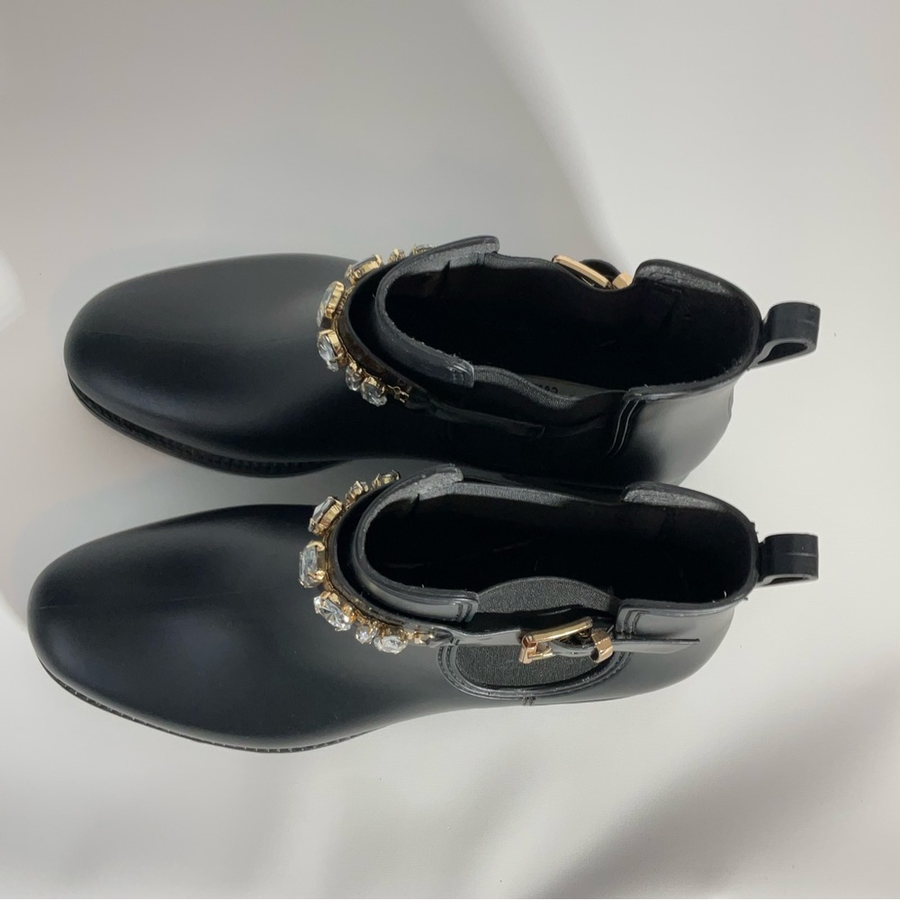 Henry Ferrera Marsala Women’s Black Gem Embellished Short Rain Boots Size 8. - Picture 9 of 16